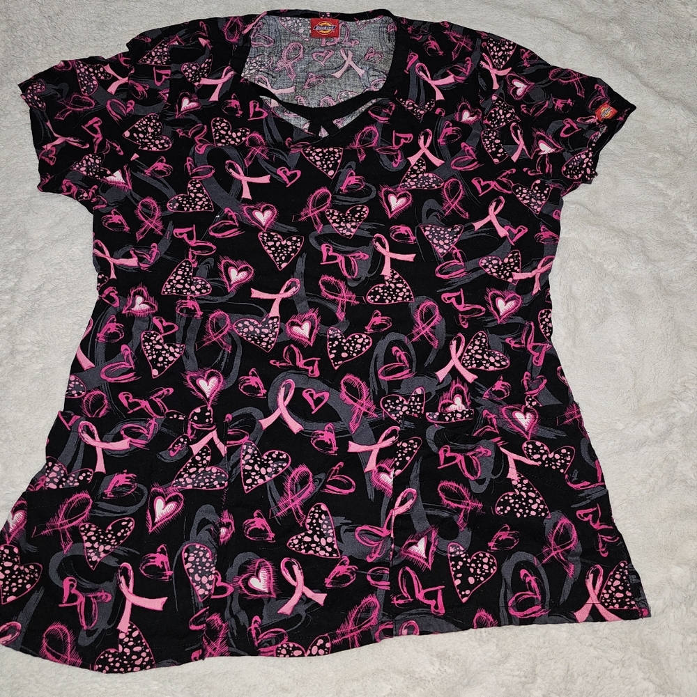Dickies Black and Pink Heart Print Short Sleeve Top